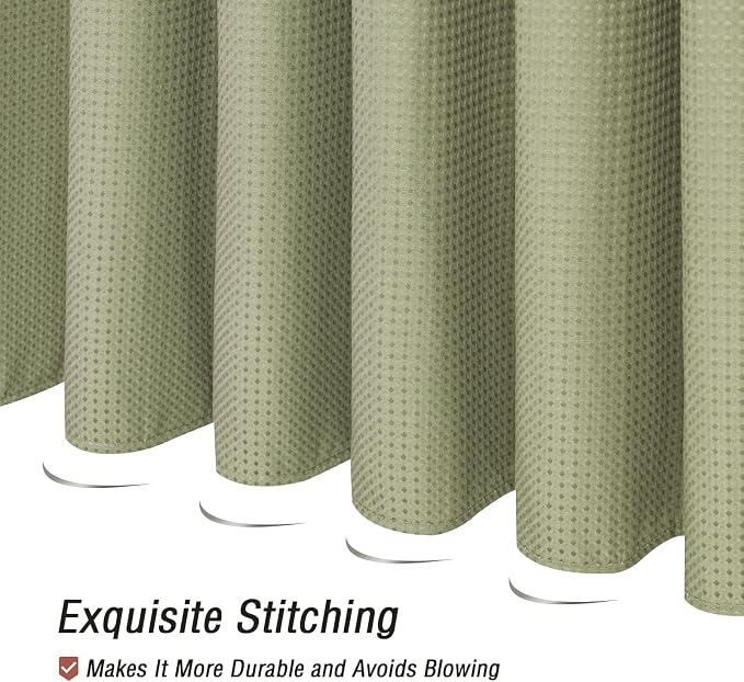 Long 230GSM Sage Green Shower Curtain, 72 x 78 | 230GSM Tall Fabric Shower Curtain for Bathroom, Water Repellent, Machine Washable