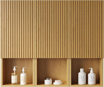 KEIKI Bathroom Wall Cabinet with Soft-Close Doors & Open Shelf, Golden Oak | Premium Wood Medicine Cabinet, Floating Storage Cabinet for Bathroom Kitchen Laundry Room