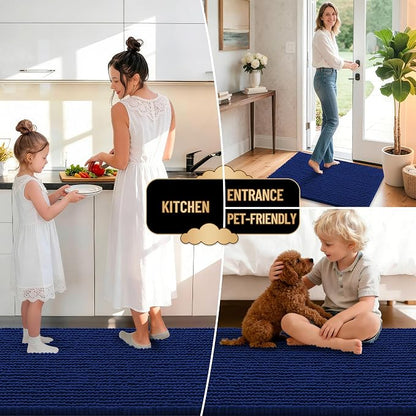 OLANLY Thick Chenille Large Bathroom Rugs 59x35, Absorbent Bath Mat, Navy | Soft Bath Rugs, Rubber Backing, Machine Wash Dry, Bath Mats for Bathroom, Tub and Shower, Home Decor Accessories