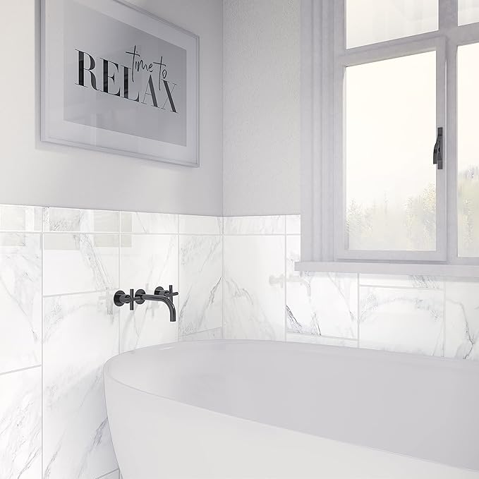 Daltile Perpetuo 12" X 24" Porcelain Marble Look Floor Tile in Polished Brilliant White (9 pieces per carton) (17.01 sqft per carton)