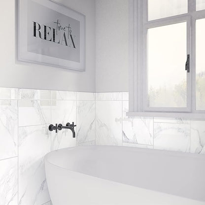 Daltile Perpetuo 12" X 24" Porcelain Marble Look Floor Tile in Polished Brilliant White (9 pieces per carton) (17.01 sqft per carton)