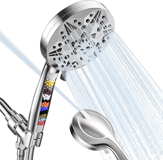 Filtered Shower Head With Handheld High Pressure 10 Spray Modes | Showerhead With Filter, Power Wash, Anti-Clog Nozzles, Helps Remove Chlorine For Hard Water, Detachable Heads With Hose