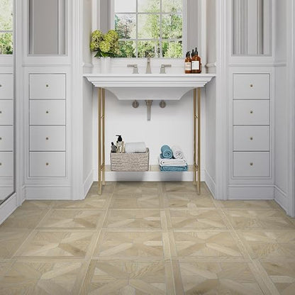 12-Pack Peel and Stick Floor Tile, 12" x 12" Pinwheel SPC Self-Adhesive Luxury Vinyl Flooring, Wood-Look Groutable Backsplash Tile for Kitchen Bathroom, Natural Oak, Covers 12 Sq. Ft.