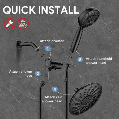 FEELSO Shower Head with Handheld Spray, 8" High Pressure Rain Showerhead | 7+8 Modes Dual Shower Head, Anti-Clog Nozzles, 71” Shower Hose Extra Long, Adjustable Holder, Shower Separately or Together