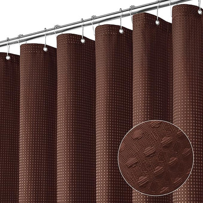 MitoVilla Brown Waffle Fabric Shower Curtain, Modern Waffle Weave Textured Shower Curtains for Luxury Rustic Bathroom Decor, Heavy Vintage Bathroom Shower Curtain, 72 x 72