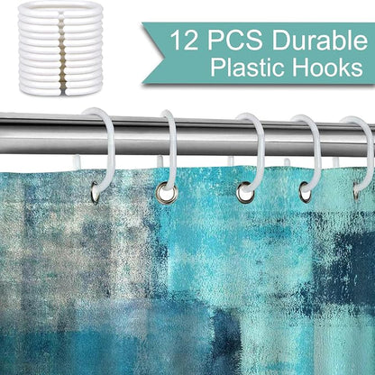 Mocsicka Teal Abstract Shower Curtain Turquoise and Grey Teal Abstract Art Painting Shower Curtain Bathroom Bathtub Curtain 72x72 Inch with 12 Hooks
