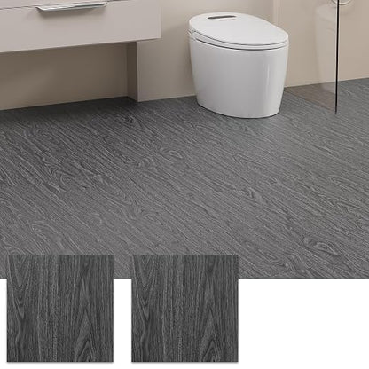 Peel and Stick Floor Tile, 20 Pcs 12" x 12" Waterproof Wood Grain Luxury Vinyl Plank Flooring, Easy DIY Self Adhesive Vinyl Floor for Bathroom, Kitchen, Living Room, Grey