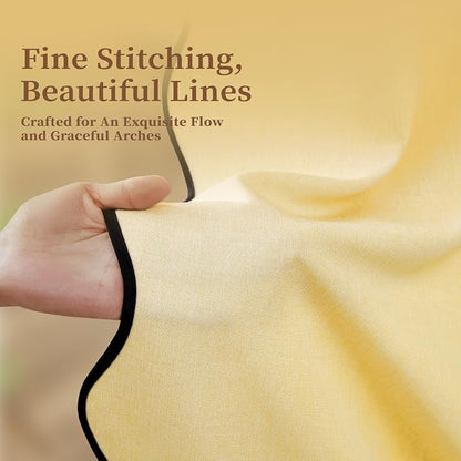 BTTN Boho Scalloped Linen Textured Cloth Shower Curtain Set, 72x84, Yellow | Tall Size, 230GSM Waterproof Polyester, Heavy Duty Fabric, 12 Plastic Hooks, Elegant Modern Farmhouse Style, Machine Washable
