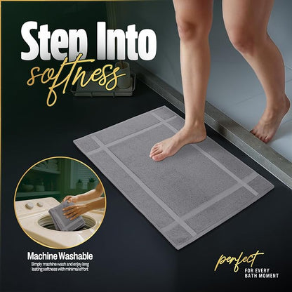 Pearl Linens 100% Ring Spun Cotton Bath Mat (Pack of 2) 20 x 30 Inch, Washable, Soft & Absorbent Terry Bathroom Floor Mat – Not Bathroom Rugs – Quick-Dry After Shower Bath Mat, 687 GSM, Light Grey