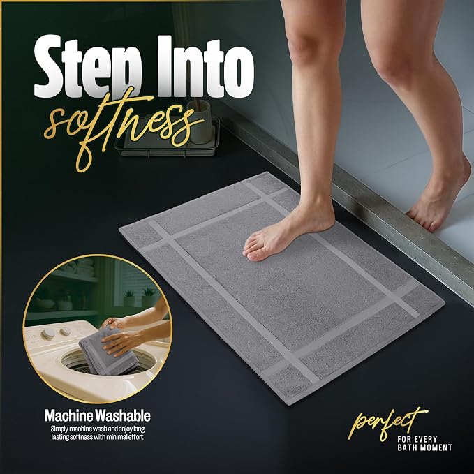 Pearl Linens 100% Ring Spun Cotton Bath Mat (Pack of 6) 20 x 30 Inch, Washable, Soft & Absorbent Terry Bathroom Floor Mat – Not Bathroom Rugs – Quick-Dry After Shower Bath Mat, 687 GSM, Light Grey