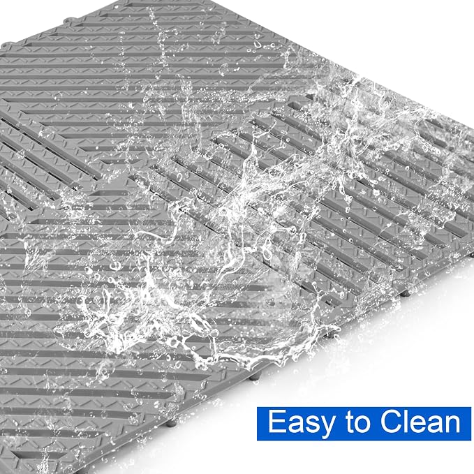 Modular Interlocking Cushion 12 Pack 11.8" x 11.8" Rubber Floor Tiles Non-Slip Splicing Drainage Mats for Deck, Pool, Shower, Patio, Balcony, Bathroom, Kitchen, Yard (Diagonal, Gray)