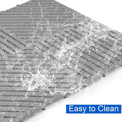 Modular Interlocking Cushion 12 Pack 11.8" x 11.8" Rubber Floor Tiles Non-Slip Splicing Drainage Mats for Deck, Pool, Shower, Patio, Balcony, Bathroom, Kitchen, Yard (Diagonal, Gray)