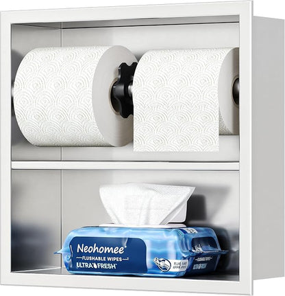 Neodrain Brushed Recessed Toilet Paper Holder,Double Layer,Wet Tissue | Space-Saving Wall Niche Cabinet Storage, Rustproof & Durable,For Bathroom, Kitchen & Vanity