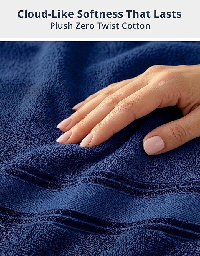 LANE LINEN Towel Set 12 Piece Soft Absorbent Quick Dry 100% Cotton - Navy | Towel Pack - Terry Weave Comfort, Long-Lasting Comfort, Hotel-Style Look, Gets Softer With Every Wash, Machine Washable