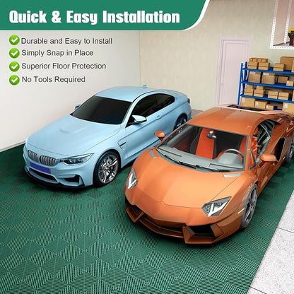12-Pcs Interlocking Tile, 12" x 12" Indoor/Outdoor Self-Drainage Interlocking Floor Tiles, Non-Slip Heavy-Duty Polypropylene Splicing Flooring Tile for Garage Patio Pool Bathroom, Green