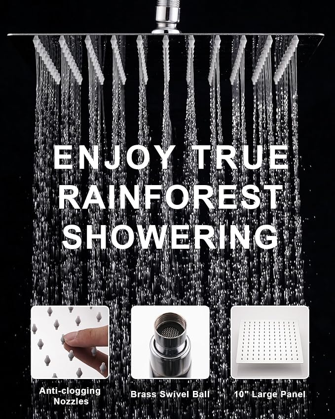 10" Rainfall Shower Head with Handheld Combo, High Pressure Dual Showerhead with Square Rain& Magnetic Hand Sprayer, 15" Adjustable Metal Extension Arm (Chrome)