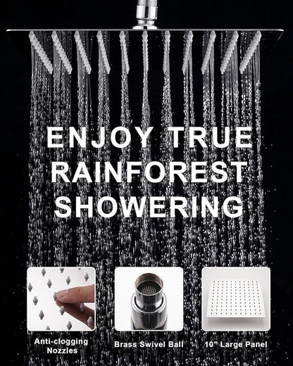10" Rainfall Shower Head with Handheld Combo, High Pressure Dual Showerhead with Square Rain& Magnetic Hand Sprayer, 15" Adjustable Metal Extension Arm (Chrome)