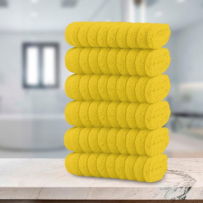 Elegant Comfort 100% Turkish Cotton Corduroy Ribbed Luxury Washcloths 6 Pack Soft 13 x 13 Inch - Higly Absorbent, Durable, Quick Dry, Spa Premium Hotel Quality for Bathroom or Travel, Yellow