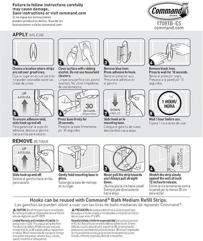 Command Designer Bath Hooks, Medium, White, 2-Hooks with Water-Resistant Strips (17081B-ES), Organize Your Dorm