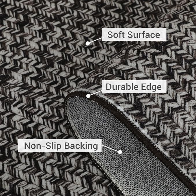 Printed Washable Rugs Runner 2x8 Rug for Living Room Bathroom Rugs Modern Imitation Braided Bedroom Rug Non Slip Bordered Kitchen Runner Stain Resistant Carpet 2'x8' Grey/Brown