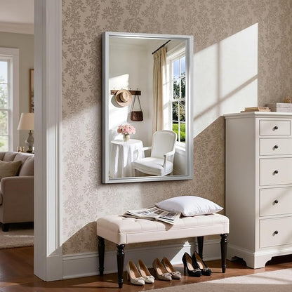 CIRCUMI 24"x40" Brushed Silver Bathroom Mirror, Rectangular Vanity Mirror | Chunky Box Metal Frame, Shatterproof, Tempered Glass, Bathroom Remodel&New Home,Wall Mirror for Over Sink,Living Room,Hallway