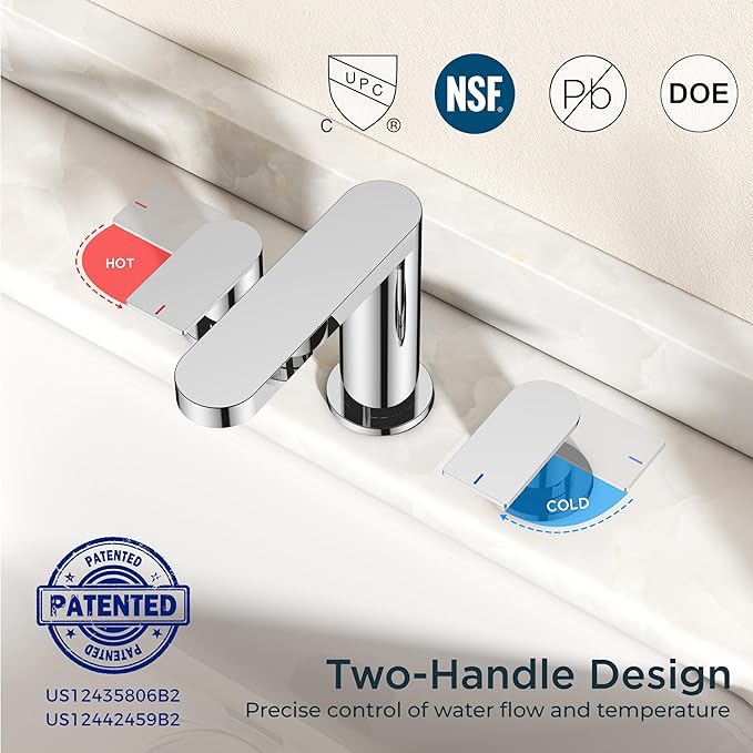FORIOUS Bathroom Faucets 3 Hole Chrome, 8 Inch Widespread Bathroom Sink Faucet with Pop-up Drain and cUPC Supply Lines for Basin, Vanity, Laundry Room and Restroom