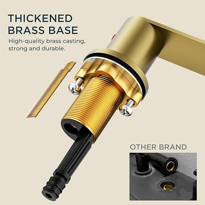 FORIOUS Gold Bathroom Faucet, Waterfall Bathroom Faucet for Sink 3 Hole with Easy Install Pop-Up Drain and Water Supply, 8 Inch Widespread for Vanity, Camper,Restroom