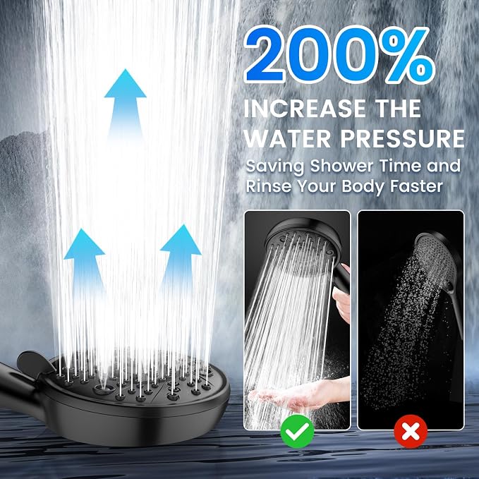 FEELSO Shower Head with Handheld Spray, 8" High Pressure Rain Showerhead | 7+8 Modes Dual Shower Head, Anti-Clog Nozzles, 71” Shower Hose Extra Long, Adjustable Holder, Shower Separately or Together