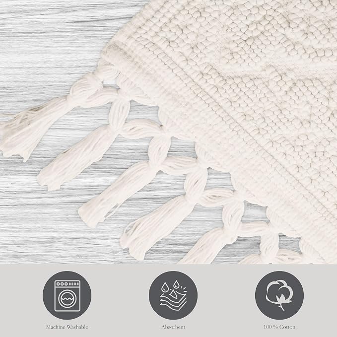 Jean Pierre - Ricardo Bath Mat, Woven Fringe Bathroom Rugs, 100% Cotton, Premium Bathroom Decor - Measures 27" x 52" - Ivory