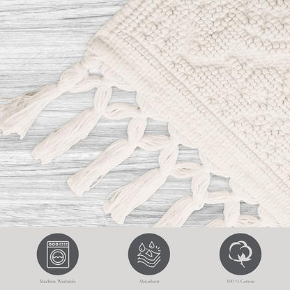 Jean Pierre - Ricardo Bath Mat, Woven Fringe Bathroom Rugs, 100% Cotton, Premium Bathroom Decor - Measures 27" x 52" - Ivory