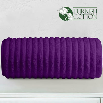 Elegant Comfort 100% Turkish Cotton Corduroy Ribbed Luxury Jumbo Bath Towel Ultra Soft - 35 x 70 Inch - Luxury Spa Premium Hotel Quality Highly Absorbent and Quick Dry Large Bath Towel, Purple