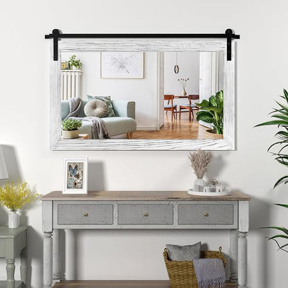 COGOOD Farmhouse Bathroom Mirrors for Over Sink - 26 x 41 White | Rustic Barn Door Wood Framed Vanity Mirror for Entryway, Living Room, Bedroom, Dresser Wall Decor