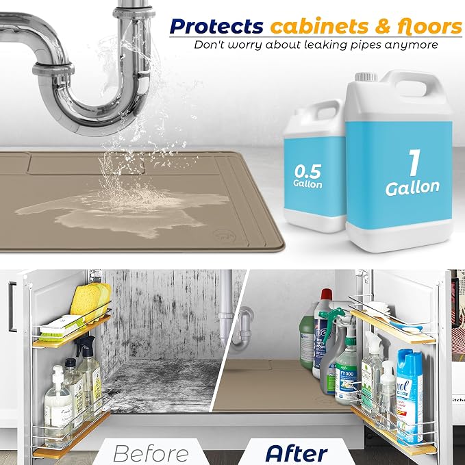 The Original Under Sink Mat - Silicone Waterproof mat, Trimmable, Easy to Clean, Kitchen cabinet liner, Under sink protector mats, Drip Tray with Lip - 34" x 22" or smaller
