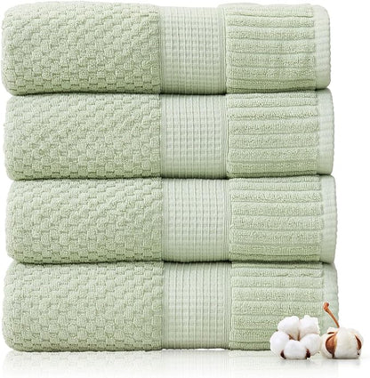 4 Pack 100% Cotton Bath Towels | Sage Towels | Oeko‑TEX Standard 100 | Soft & Absorbent, Quick‑Dry | Trinity Collection - Sage Green