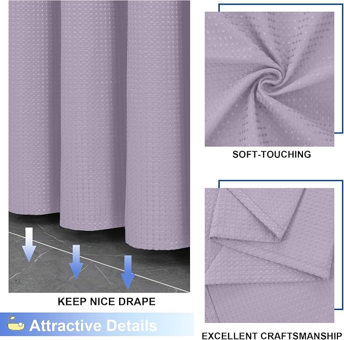 Stall Fabric Shower Curtain Set - 36x72W, Waffle Weave 230GSM Heavy Duty Small Shower Curtains for Narrow Stall Size, Machine Washable Bath Curtain with 12 Plastic Hooks, Lavender