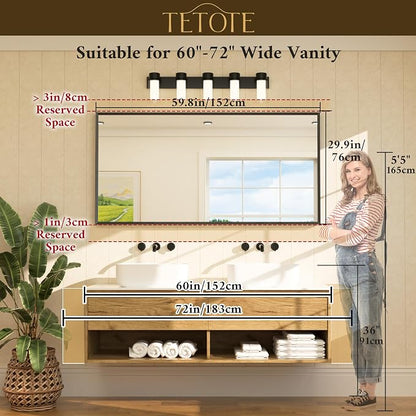Brushed Nickel Vanity Mirror for Bathroom 60" x 30" Beveled Frame Rectangle Bathroom Mirror for Over Sink Brushed Nickel, Tempered Glass, Stronger Frame, Modern Farmhouse Bedroom, Entryway
