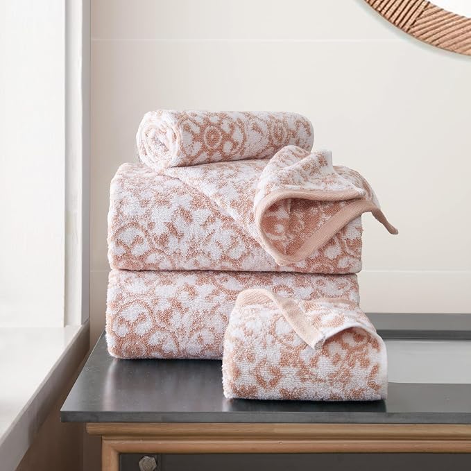 Jessica Simpson - Bath Towel 4 Piece Set, Aziza, Premium Bathroom Decor, Includes 2 Hand Towels and 2 Shower Towels, 100% Cotton & Machine Washable, Rose Smoke