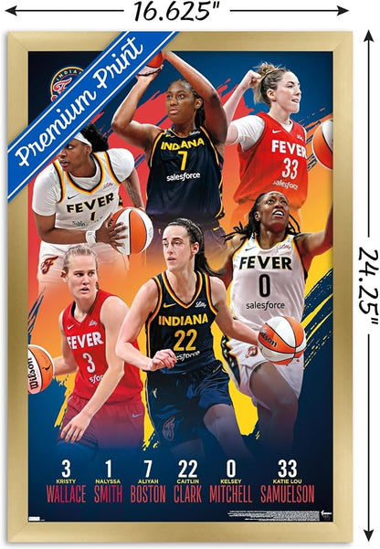 Trends International WNBA Indiana Fever -Team 24 Wall Poster, 22.4L x 14.7W, Gold Framed Version