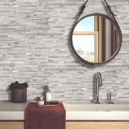 DICOFUN 10-Sheet Peel and Stick Backsplash Tile, Brown Birch PVC Mixed Metal Stick on Backsplash Tiles for Kitchen, 9.4 sq.ft