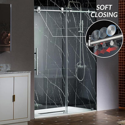Woodbridge Frameless Single Sliding Shower Doors in Polished Chrome Finish, 45.5-48" Width x 76" Height with 3/8"(10mm) Clear Tempered Glass, Soft Close System and Explosion-Proof Film, BSDC4876-C