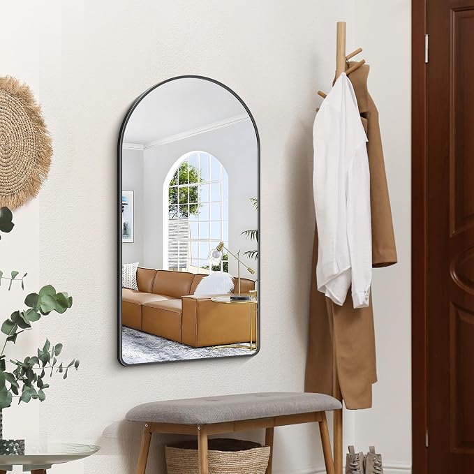 FORBATH Large Arched Wall Mirror 40x20 Inch, Black Arch Bathroom Mirror with Aluminum Frame, Arched Mirror for Dresser, Fireplace,Entryway,Home Decor,Hanging or Leaning Against Wall