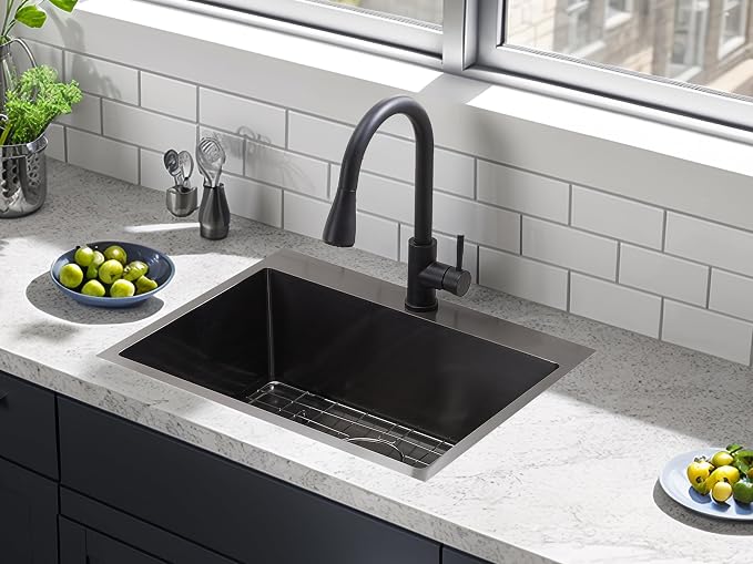 VCCUCINE 22x18 Inch Gunmetal Black Drop in Kitchen Sink,16 Gauge Topmount RV Small Kitchen Bar Sink,Stainless Steel Wet Bar Sink,Outdoor Single Bowl,Laundry Prep Sink