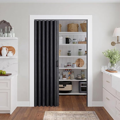 SmartStandard 48" x 80" Accordion Doors, Double Walled, Classic Black | Easy to Assemble, Save Space, PVC Accordion Folding Doors for Closet Doorway Basement, with Track and Hardware