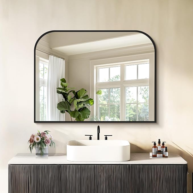 COFENY Bathroom Mirror, 32x24 inch Black Rectangle Wall Mounted Mirror with Thin Frame, Bathroom Vanity Mirrors for Over Sink, Entryway, Living Room, Bedroom