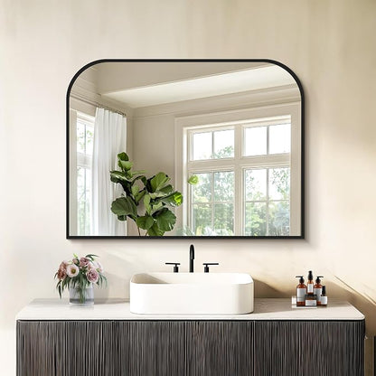 COFENY Bathroom Mirror, 32x24 inch Black Rectangle Wall Mounted Mirror with Thin Frame, Bathroom Vanity Mirrors for Over Sink, Entryway, Living Room, Bedroom
