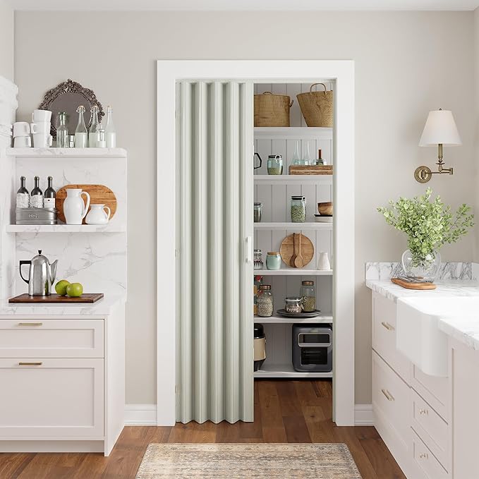 SmartStandard 48" x 80" Accordion Doors Interior, Double Walled, White Ash | Easy to Assemble, Save Space, PVC Accordion Folding Doors for Closet Doorway Basement, with Track and Hardware