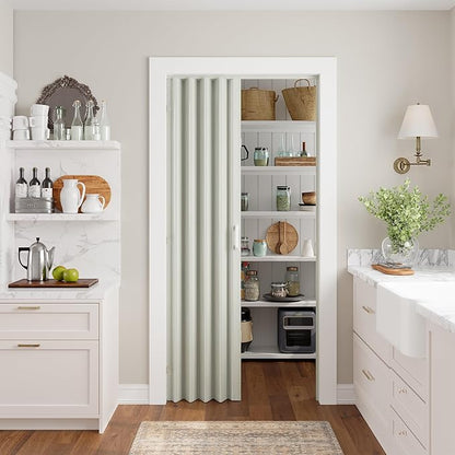 SmartStandard 48" x 80" Accordion Doors Interior, Double Walled, White Ash | Easy to Assemble, Save Space, PVC Accordion Folding Doors for Closet Doorway Basement, with Track and Hardware