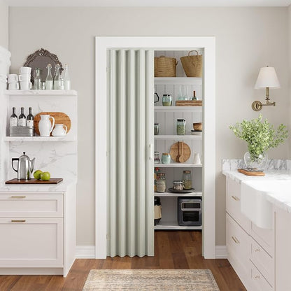 SmartStandard 32" x 80" Accordion Doors Interior, Double Walled, White Ash | Easy to Assemble, Save Space, PVC Accordion Folding Doors for Closet Doorway Basement, with Track and Hardware