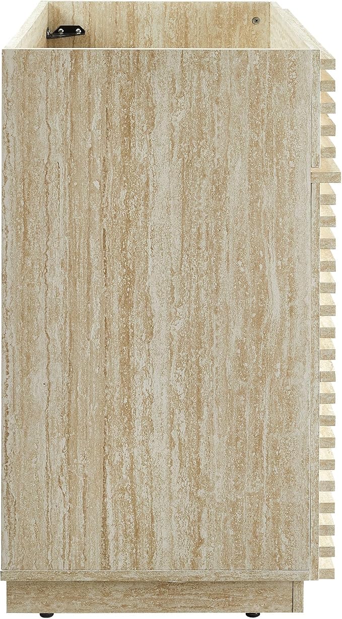 Modway Render Faux Travertine Slatted Bathroom Cabinet in Travertine - 36 Inch Single Bathroom Vanity with No Sink - Modern Freestanding Vanity Storage Cabinet - Mid-Century Bathroom Furniture