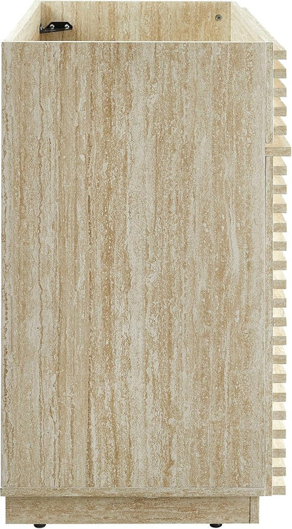 Modway Render Faux Travertine Slatted Bathroom Cabinet in Travertine - 36 Inch Single Bathroom Vanity with No Sink - Modern Freestanding Vanity Storage Cabinet - Mid-Century Bathroom Furniture